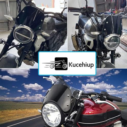 Kucehiup Motorcycle Windshield Wind Deflector Fit 5 to 7" Round Headlight
