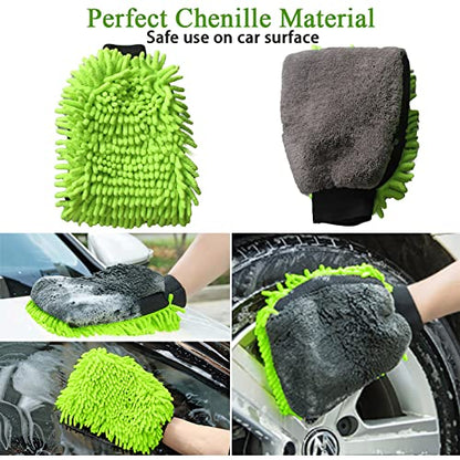 Collapsible Bucket with 3-in-1 Car Wash Mitt, Coral Velvet + Weave + Chenille Microfiber Glove Sponge, 10L (2.6 Gallon) Portable Folding Basin Pail for Household Cleaning