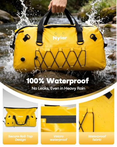 60L Waterproof Duffel Bag Motorcycle Dry Bag Backpack, Heavy-Duty Roll-Top Waterproof Bag with Sealed Seams & Waterproof Zipper for Riding, Kayaking, Camping & Travel (Yellow) - color: Yellow