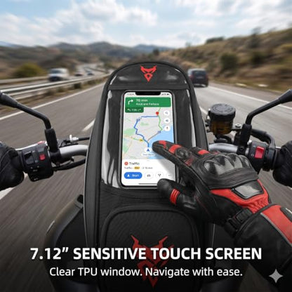 MOTOCENTRIC Magnetic Motorcycle Tank Bag, 1200D Splash-Resistant Fuel Tank Bag with Touchscreen Phone Pocket, Universal Bikers Shoulder & Handheld Storage Bag for Metal and Plastic Tanks (Red) - color: Red