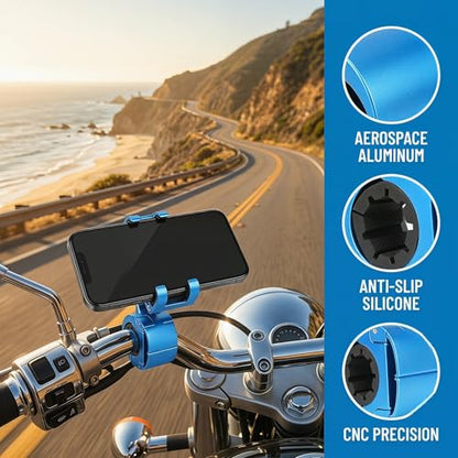 2 Pack Universal Aluminum Bike Phone Mount Anti-Shake Motorcycle Cell Holder for Phones CNC Metal Handlebar Bracket for Road & Mountain Bikes-Blue - color: Blue
