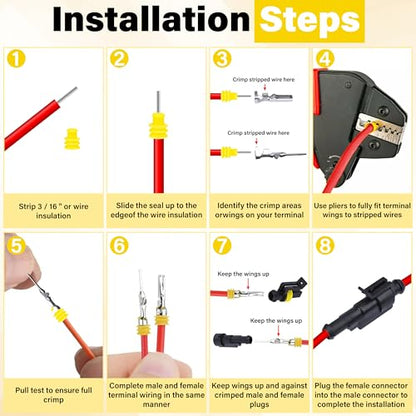 352 PCS Waterproof Car Electrical Connector Terminals, Automotive Connector Kit, Wire Connector Plug Kit, 1/2/3/4 Pin Connectors Male and Female for Car Truck Motorcycle Boat Marine