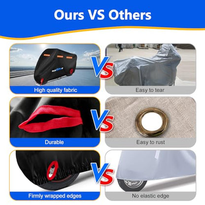 Motorcycle Cover, 600D Heavy Duty Waterproof Motorbike Cover,Dustproof Motorcycles Vehicle Cover Scooter Shelter Protection with Reflective Strips & Storage Bag 105" x 41" x 50" - size: 105" x 41" x 50"