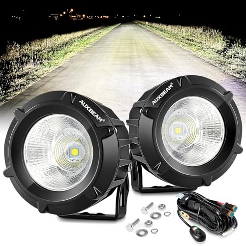 Auxbeam 3.5in 50W Round Led Offroad Light, 5000LM Round Driving Light Pod Super Bright with Wiring Harness Kit White Spot Flood Combo for Jeep Vehicle Truck ATV SUV Motorcycle - color: White Led Offroad Light