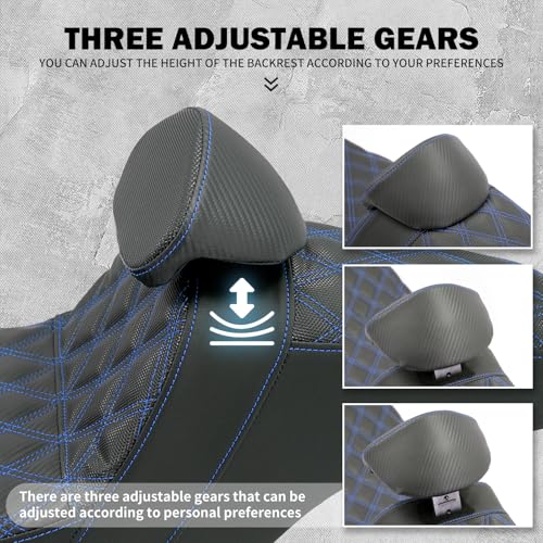 One-Piece Driver Passenger Seat Motorcycle 2-up Seat With Driver Backrest Cushion Pad Fit for Harley Touring Electra Glide Road King Road Glide Street Glide 2009-2023 (Blue Stitching) - color: Blue Stitching w/Driver Backrest