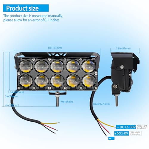 LED Motorcycle Spotlight Yellow/White Hi-Low Combo Beam Driving Fog Lights, 2Pcs 6.5Inch LED Offroad Pod Light, Dual Row External Work Auxiliary Lights for Trucks, Vehicles, ATVs, UTVs,Tractors - size: Dual Row