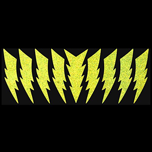 LiteMark Reflective Lightning Bolt Sticker, Bike, Helmet, Lemon Yellow, 4 Inch - Pack of 9 Pcs - color: Lemon Yellow