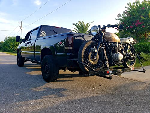 Goplus Motorcycle Hitch Carrier, 600LBS Motorcycle Carrier Hitch Mount with 2 Straps, Loading Ramp, Dirt Bike Trailer, Heavy Duty Motor Cycle Rack, Fit Up to 7.5” Wide Tire