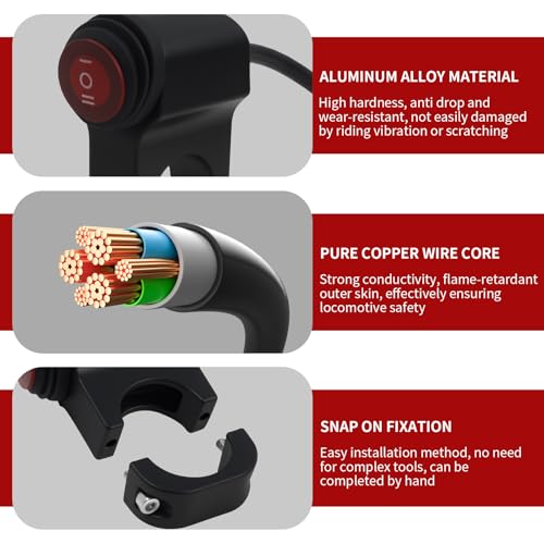 12V Motorcycle Handlebar ON Off Switch with LED Indicator, Waterproof Push Button Control for Auxiliary Driving Lights, Fog Lights, Headlights, Fits 7/8" (22mm) Handlebars on ATV, UTV, Scooter, E-Bike