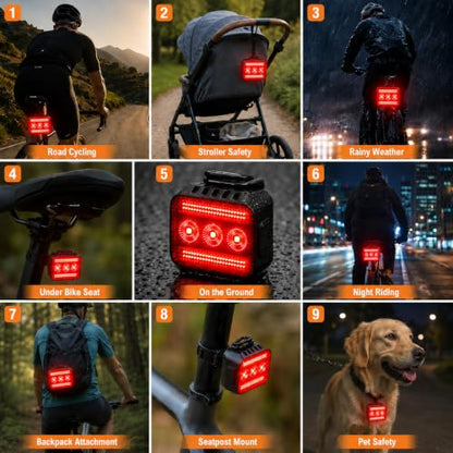 Bright Bike Lights Set for Night Riding, 9+9 Modes Rechargeable eBike Lights Front and Back, Waterproof Bicycle Lights, Bike Headlight and Tail Light Set for MTB, Off-Road & City Riding