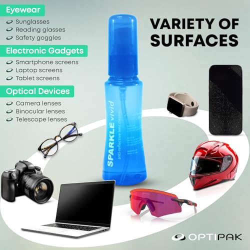 Sparkle Vivid Anti-Reflective Safe Lens Cleaner Spray Kit - (2) 2oz Glasses Cleaner Spray & (2) Microfiber Cloth for Eyeglasses, Sunglasses, Lenses, Screens and Camera Cleaning Kit (4 Piece Set) - style: Blue | 2x2oz Lens Spray + 2 Microfiber Cloth