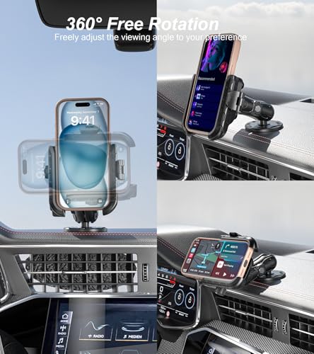 LOKTENWO Anti Vibration Phone Mount, 1s Lock & Release Phone Holder with Shock Dampener, Camera Friendly Aluminum AMPS Round Base Medium Arm for Car Motorcycle UTV Truck Boat, Fits 5.4"-7.2" Phones