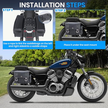 20L Motorcycle Saddlebags Water-Resistant Storage for Harley Sportster Softail Dyna Honda Shadow, Quick-Attach Remove Design with Bottle Bags, Universal Fit Large Capacity Luggage Bags (Black)