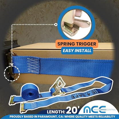Mega Cargo Control E Track Logistic Tie Downs, 2 Pack 2" x 20' Blue E-Track Ratchet Straps for Trailers, Trucks, ATV, Cars - 1,466 Lbs WLL Heavy Duty - color: Blue, size: 2 Pack