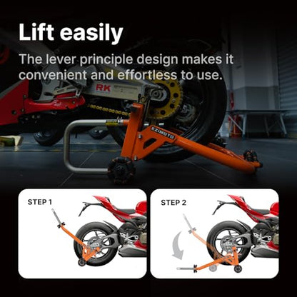 Sport Motorcycle Rear Stand, 360° Movable Lift Stand, Heavy Duty with Wheels, 880 lb Capacity (Black, Double Arm)
