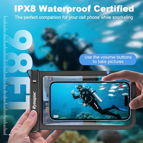 Rynapac Large Waterproof Phone Pouch [Up to 8.5"] - 2 Pack IPX8 Waterproof Phone Case for iPhone 17 16 15 Pro Max Galaxy S26 Ultra, Touchscreen & Underwater Photography, Beach Cruise Essentials 2026 - color: [Black + Black] Large Waterproof Phone Pouch, s