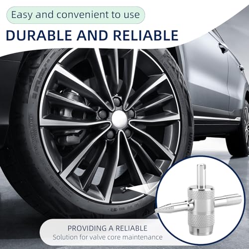 2PCS 4-Way Valve Core Tool,Tire Valve Stem Tool,4-in-1 Universal Valve Wrench,Multifunctional 4 Way Valve Stem Installer Tire Repair Tool for Car Bicycle Bike Motorcycle