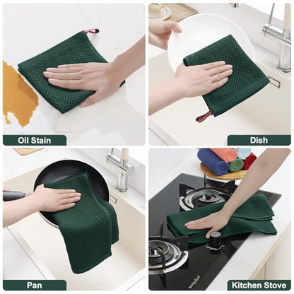 Homaxy 100% Cotton Kitchen Towels and Dishcloths Set, 12 x 12 Inches and 13 x 28 Inches, Set of 16 Bulk Kitchen Towels Set, Ultra Soft Absorbent Dish Cloths for Washing Dishes, Blackish Green - color: Blackish Green, style: 16-Piece Set