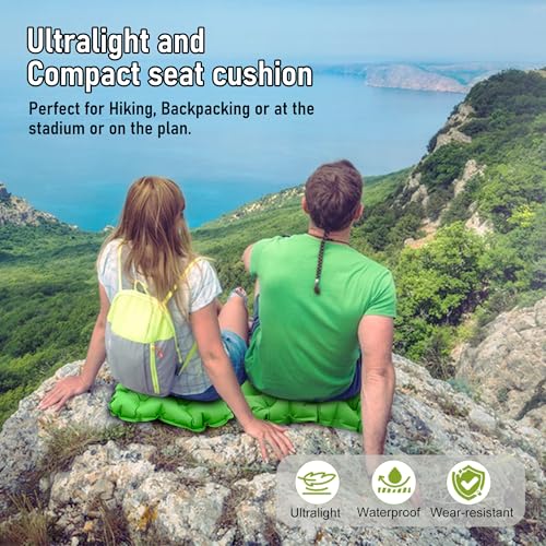 Inflatable Seat Cushion, Lightweight Stadium Seat Pad, Travel Air seat Cushion Anti-Slip for Airplane, Long Flights, Hiking, Climbing, Home and Camping, Compact Air Cushion - color: Green