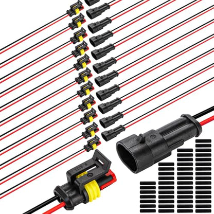 Hiceeden 12 Kits 2 Pin Waterproof Connector, 16AWG 2 Wire Automotive Electrical Plugs Connectors, Male and Female Way Connectors for Car, Truck, Motorcycle, Boat