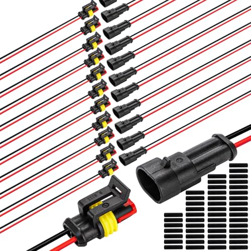 Hiceeden 12 Kits 2 Pin Waterproof Connector, 16AWG 2 Wire Automotive Electrical Plugs Connectors, Male and Female Way Connectors for Car, Truck, Motorcycle, Boat