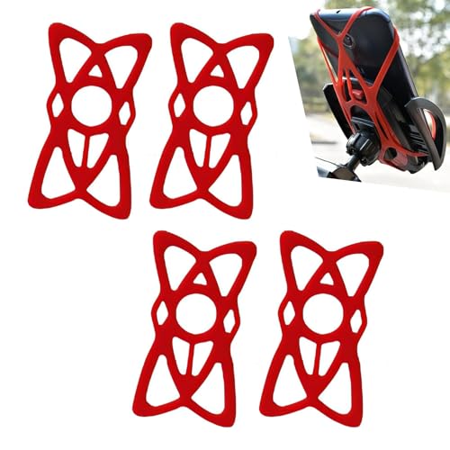 4 PCS Motorcycle Phone Mount Tether, Adjustable Fall Prevention Outdoor Phone Holder for Handlebar, Anti-Slip X-Shape Strap Mount Tether, Universal Holder Band for Motorcycle Bike (Red)