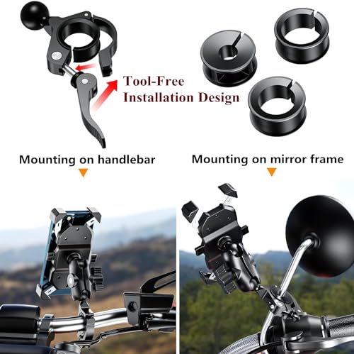 BRCOVAN Aluminum Alloy Handlebar Clamp Mount Base with 1'' TPU Ball | for Rail 0.5'' 0.87'' 1'' 1.125'' 1.26'' in Diameter, Fit for RAM Mounts B Size 1 Inch Ball Double Socket Arm, Tool-Less - style: R18-Set of 1
