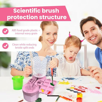 4-in-1 Water Cycle Paint Brush Cleaner Tool | 2025 Upgraded Leak-Proof Rinsing Cup with Palette & Holder | One-Touch Water Replacement Design | Art Supplies for Kids/Adults Beginners to Pros Pink - color: Pink