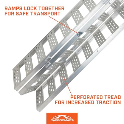 CargoSmart Aluminum Tri-Fold Ramp with Treads, 1 Pack — 1,500lb Capacity/500lb per Section, 50” W x 76” L — Easily and Safely Load or Unload Push Mowers, Garden Tillers, ATVs and More