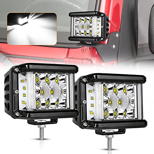 LED Pods, 2Pcs 4 Inch 96W Dually Side Shooter LED Fog Lights Off Road Spot Flood Combo Driving Cubes Light Pods Triple Row Ditch Lights Bar for Trucks ATV UTV SUV Boat Motorcycle - size: 4 Inch