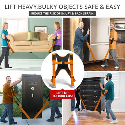 X-Protector Moving Straps - 2 Pairs - Lifting Straps for 2 Movers - Move Furniture Easily and Safely - Perfect for Lifting and Moving Heavy Objects! (with Back Support) - style: Moving Straps (With Back Support, Orange)