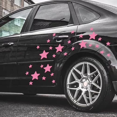 30pcs Star Vinyl Decal for Cars, High Intensity Reflective DIY Stickers for Window Bumper Mirror Laptop Decals Waterproof Night Safety Sign Car Stickers (Pink) - color: Pink