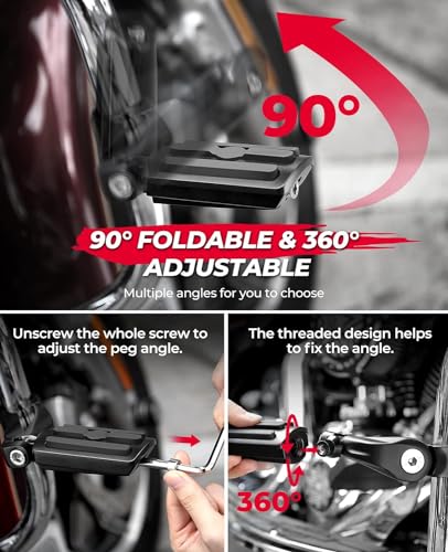 KEMIMOTO Motorcycle Black Highway Pegs, Adjustable Foot Peg Compatible with Touring Road Glide Street Electra Glide Road King with 1.25 Engine Guard