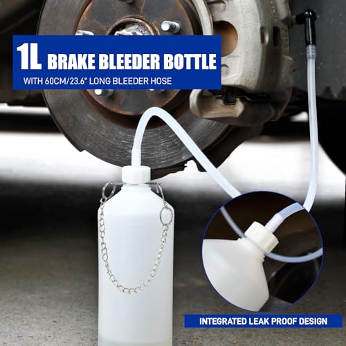 3L Brake Bleeder Kit with Pressure Pump, Brake Fluid Bleeder Kit with 1L Brake Bleeder Bottle and 4 Master Cylinder Adapters for European and American Vehicle - color: 3 L Manual Brake Bleeder Kit with 4 Adapter