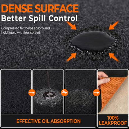 Golener Oil Spill Mat - Garage Floor Mat, Absorbent Oil Mats, Under Car Oil Change Mat, Waterproof, Protect Garage Surface from Spill & Stain, Reusable, Washable, Durable, 48”x96”, Orange Base - size: 4' x 8' (Rectangular)