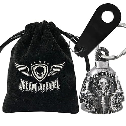 Dream Apparel Motorcycle Bell Guardian Angel Drive Away Gremlin, Biker Bell for Men Women Rider Riding, Good Luck Gift - color: Veteran