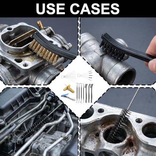 Carburetor Cleaning Kit Includes 7 Nylon Brushes, 23 Needles, 1 Single-Head Brush, 4 Cleaning Hooks, 1 Hexagonal Wrench, 1PC Scraper for Motorcycle ATV Chainsaw Welding Machine Small Engine