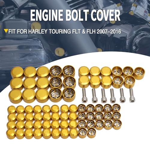 Motorcycle Bolt Covers Engine Bolt Toppers Caps Kit Fit for Harley 2007-2016 Touring Road Glide Street Glide Road King Electra Glide FLT FLH (Gold) - color: Gold