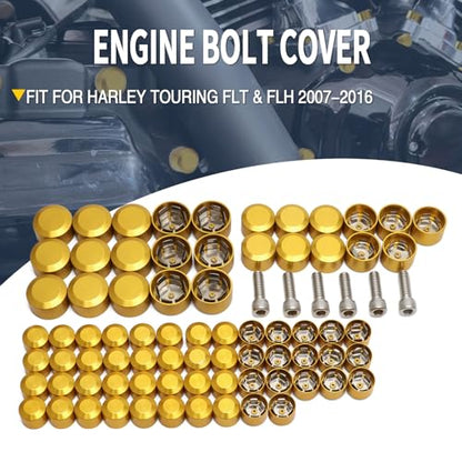 Motorcycle Bolt Covers Engine Bolt Toppers Caps Kit Fit for Harley 2007-2016 Touring Road Glide Street Glide Road King Electra Glide FLT FLH (Gold) - color: Gold
