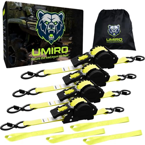 Retractable Ratchet Straps, 4-Pack, 1 Inch x 12 Feet Heavy Duty Tie Downs, 1760lb Break Strength, Self Retracting for Truck, Cargo, Trailer, Motorcycle, ATV, UTV (Yellow, 4pack) - color: Yellow, size: 4pack