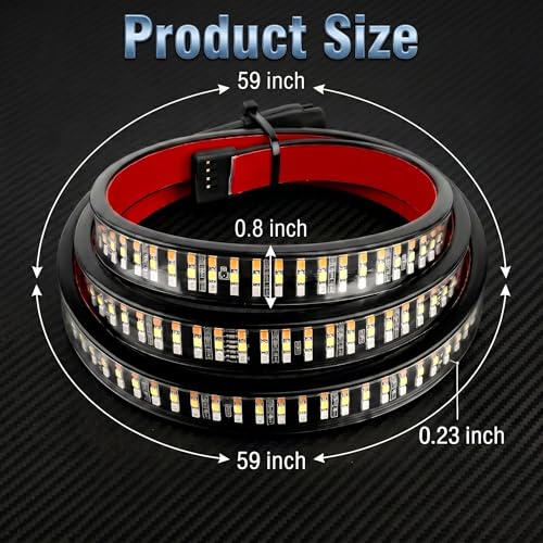 Tailgate Light Bar, 60" Flexible Triple Row 504 LED Tail Light Strip, Bright Truck Tailgate Lights Bar with White Reverse/Red Brake/Sequential Amber Turn Signal, Universal for Trailer Pickup