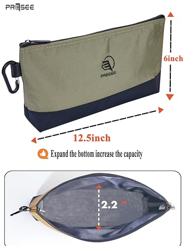Tool Pouch Zipper Small Tool Bag Stand-Up Tool Pouches Organizer Small Tool Bags with Metal Carabiner, 1680D Duty for Tools, Stationary, Pencil Pouch, Pack of 1, 12.5 Inch Green - color: 1 Pack, 12.5" Green