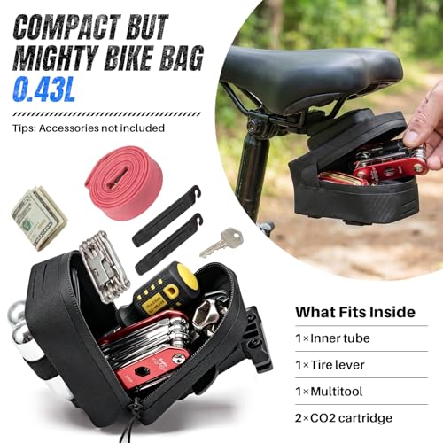 WOTOW Magnetic Bike Saddle Bag - 0.43L Portable Lightweight Under Seat Bicycle Bag with Fast Magnetic Clasp Attachment, Waterproof Zipper, Internal Pocket for Road, Mountain Bikes(S) - size: Small