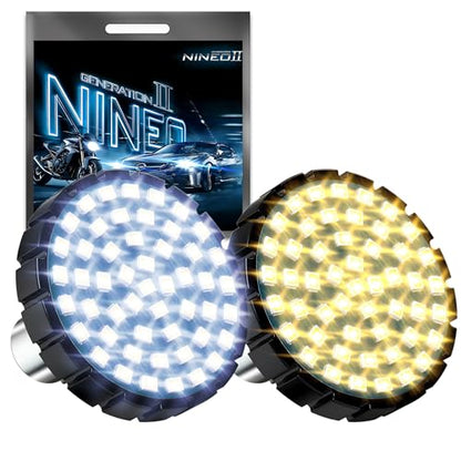 NINEO Motorcycle 1157 LED Turn Signals, White + Amber Bright Blinkers, As Original 2" Bullet Style Models, Front and Daytime Running Lights, Compatible for Most Family Motorcycle, Pack of 2 - size: 1157 48white + 48amber