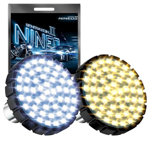 NINEO Motorcycle 1157 LED Turn Signals, White + Amber Bright Blinkers, As Original 2" Bullet Style Models, Front and Daytime Running Lights, Compatible for Most Family Motorcycle, Pack of 2 - size: 1157 48white + 48amber