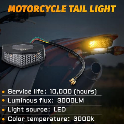 12V Motorcycle LED Rear Tail Turn Signal Light Brake Stop Light Compatible with Honda motorcycles street bikes, scooters,ATVs