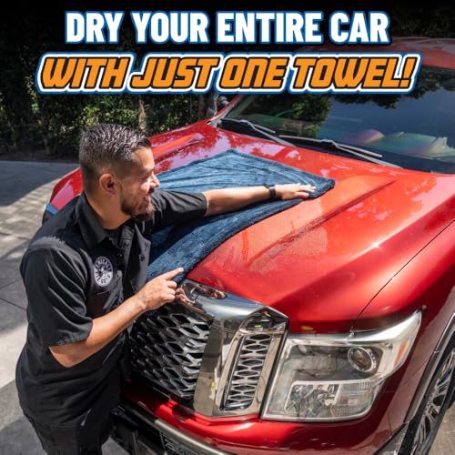 Chemical Guys Megalodon Microfiber Drying Towel with Twisted Loop Technology, Super Plush Absorbent 24" x 36" Microfiber Towel for Cars, Trucks, SUVs, RVs, and More, Extra Large Dark Blue Drying Cloth - style: 24" x 36"