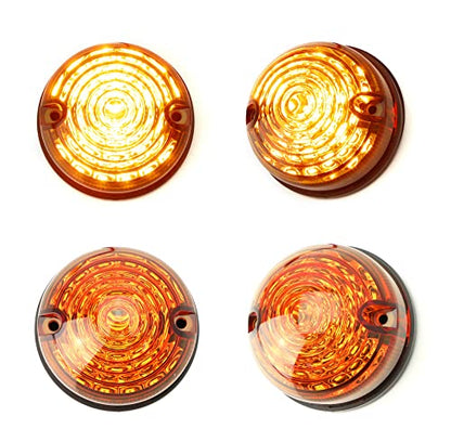 iJDMTOY 12V 70mm Round Dome Shape Flush Mount Amber Lens Amber Yellow LED Side Markers/Turn Signal/Reverse Backup Lamps, Compatible With Classic 50s 60s Car Caravan Truck Motorcycle, etc - style: Amber Lens Amber LEDs