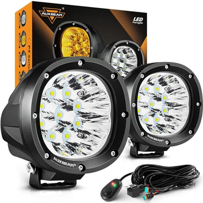 Auxbeam P4 Series 4 Inch 90W Round LED Offroad Lights, Spot Beam LED Pods Off-Road Spotlights, 4x4 4WD Driving Light Bar A-Pillar Bumper Grille Hood Mount, Pair - color: P4 Series White Offroad Lights