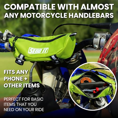 Waterproof Dirtbike Handlebar Bag | Compact Motorcycle Handle Bar Storage Pouch | Universal Fit Dirt Bike Bag for Trail & Adventure Riding | Durable Surron Bar Bag - Green - color: Green